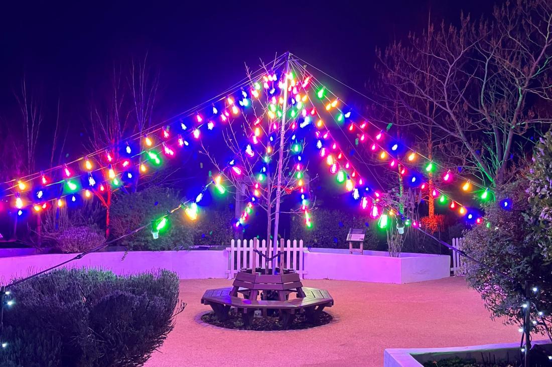 Fairy light tepee in a big open space