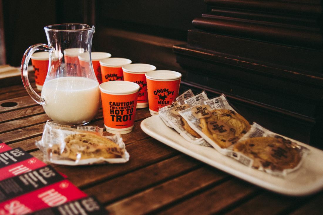 Milk and Cookies on the table at Wardown House, Museum & Gallery